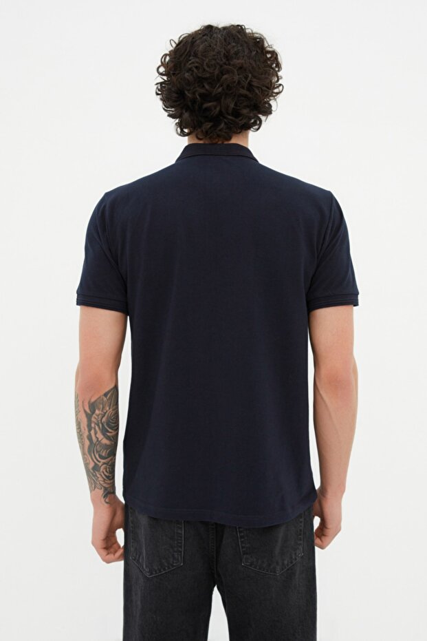 Lacivert Slim/Dar Kesim Polo Yaka Kısa Kollu %100 Pamuk Polo Yaka T-shirt TMNSS20PO0009 - 7