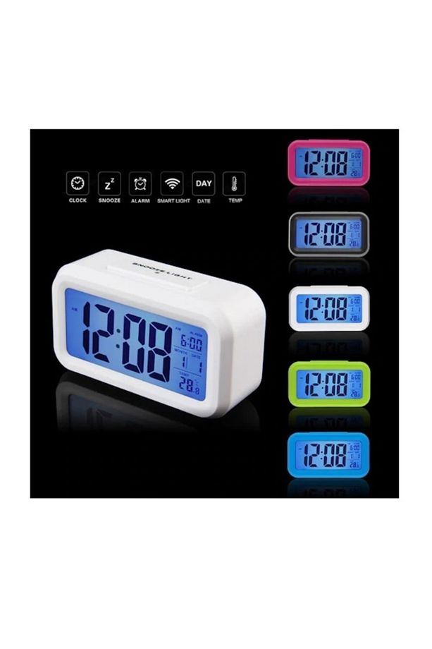 Alarmlı Lcd Ekranlı Dijital Masa Saati Alarmlı Termometreli Led Işıklı Takvimli - 5