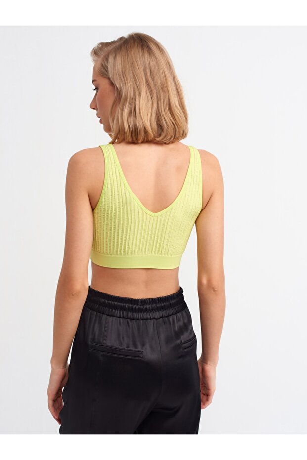 3650 V Yaka Kırışık Top-lime - 4