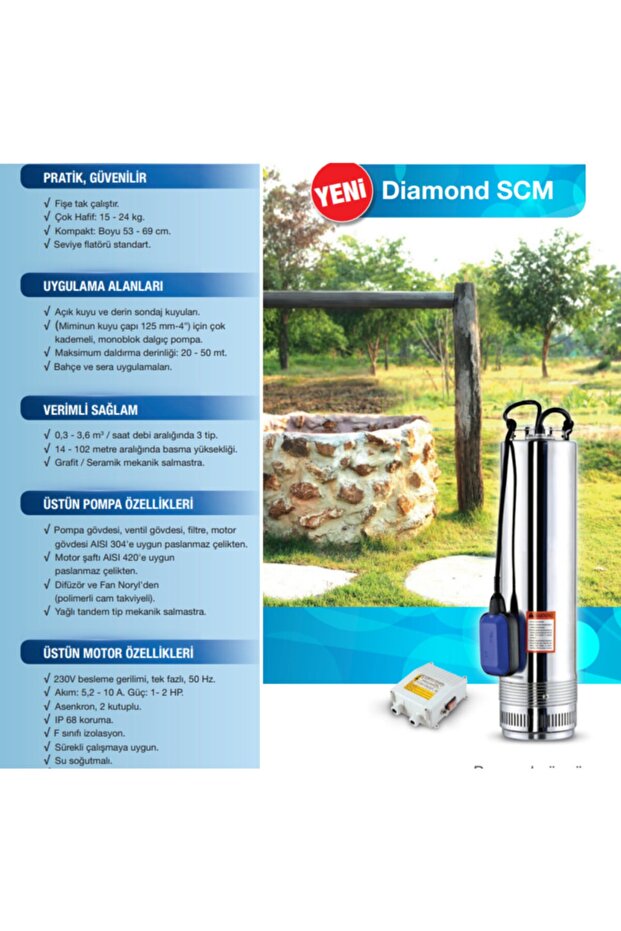 Scm6 - 1.5 Hp 11/4'' - 220v Paslanmaz Gövdeli Yüksek Irtifalı Keson Kuyu Dalgıç Pompa - 3