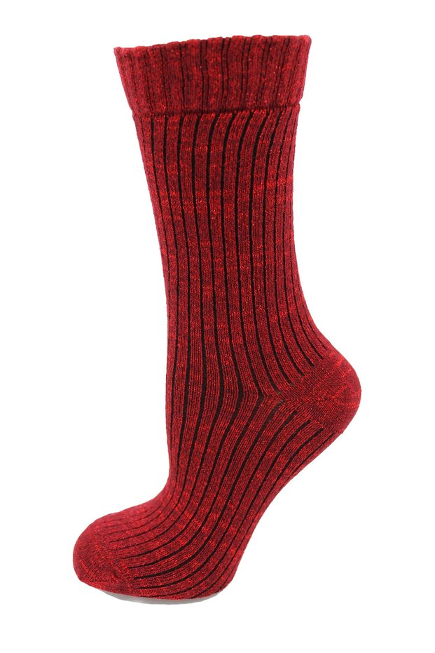 Women's Red Glittery Burgundy Color Boot Type Socks