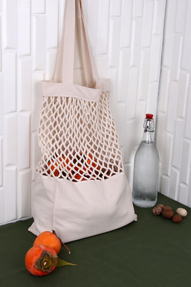 El Örmesi Çok Amaçlı Krem File Çanta - 1