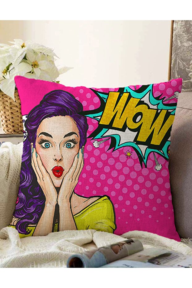 Double Sided Pop Art Illustrated Digital Printed Decorative Raschel Knitted Pillow Throw Pillow Cover