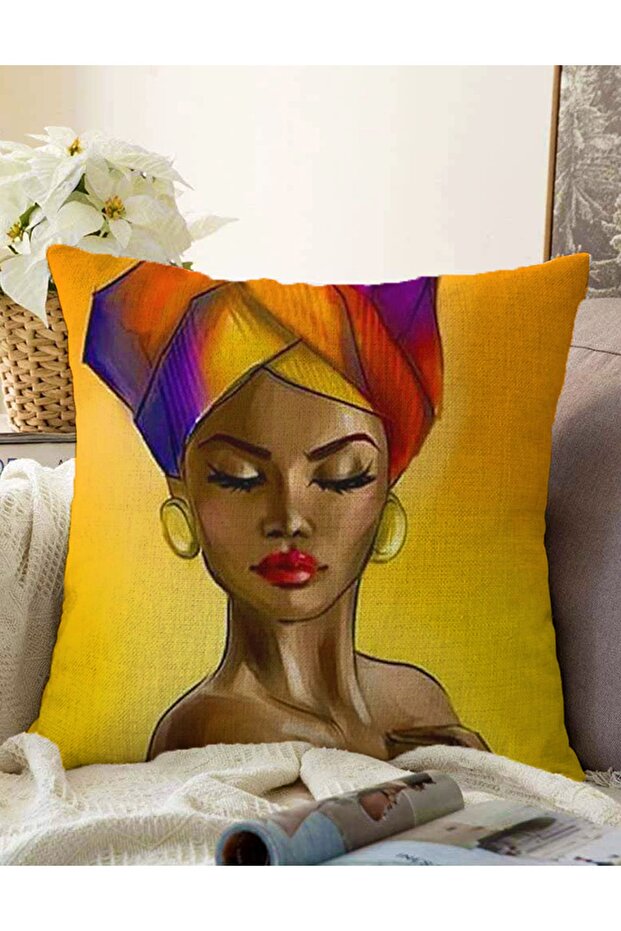 Double Sided Ethnic African Women's Motif Modern Raschel Knitted Pillow Throw Pillow Cover