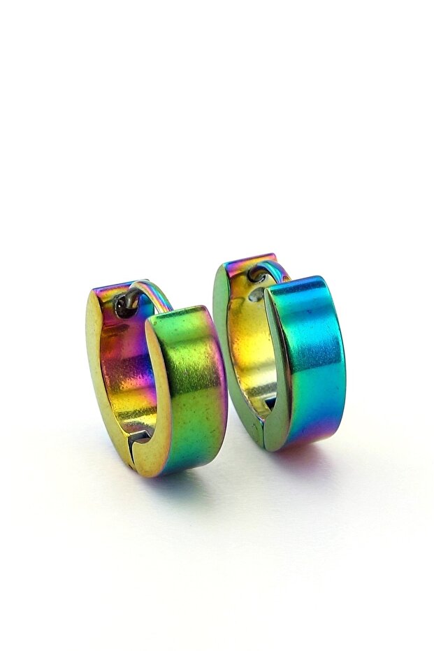 Iridescent Stainless Steel Unisex Hoop Men's Earrings E740