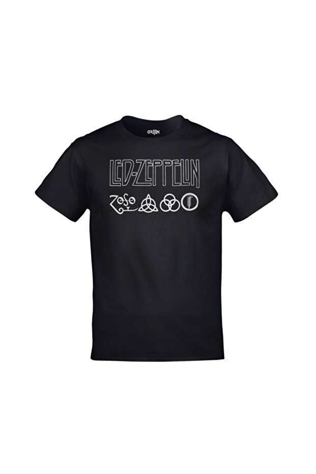 Unisex Black Led Zeppelin Logos Printed Tshirt