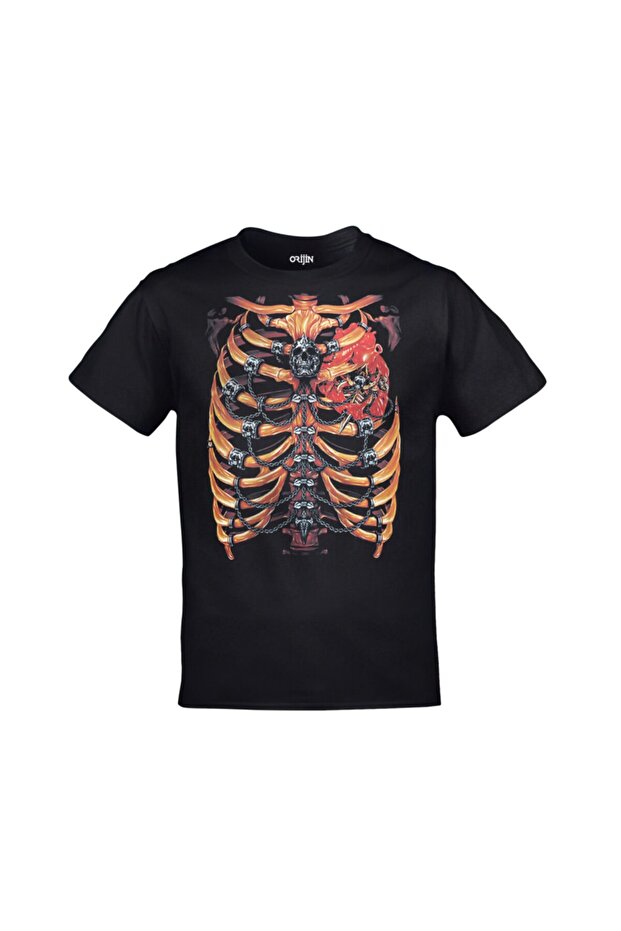 Unisex Black Skull Rib Printed T-shirt