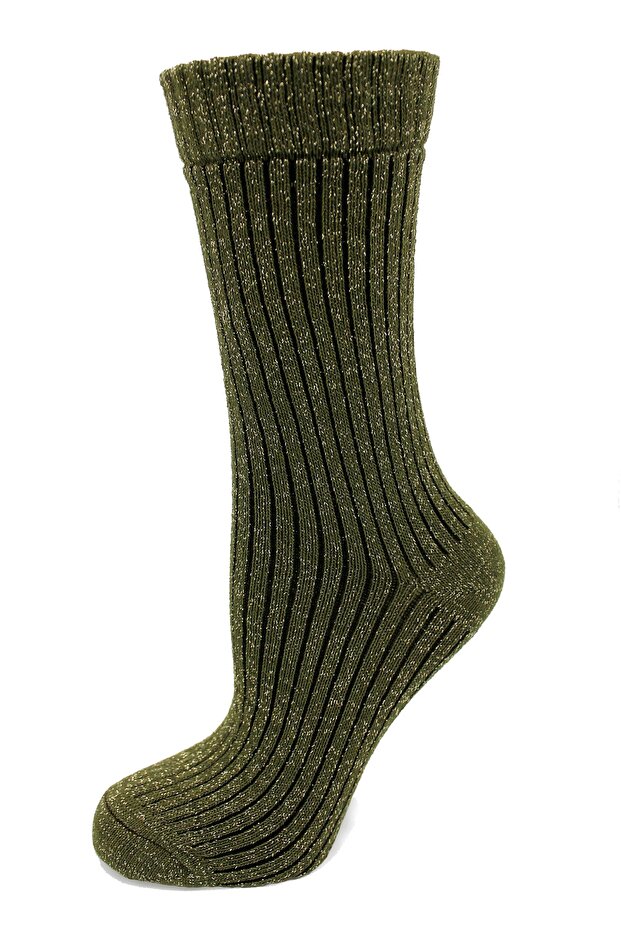 Gold Glitter Boot Type Khaki Women's Socks