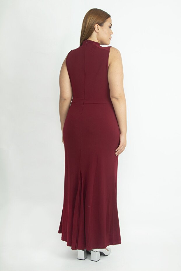 Dámské velké večerní šaty s vyšívaným klaretovým červeným kamenem 65n20690 - 3