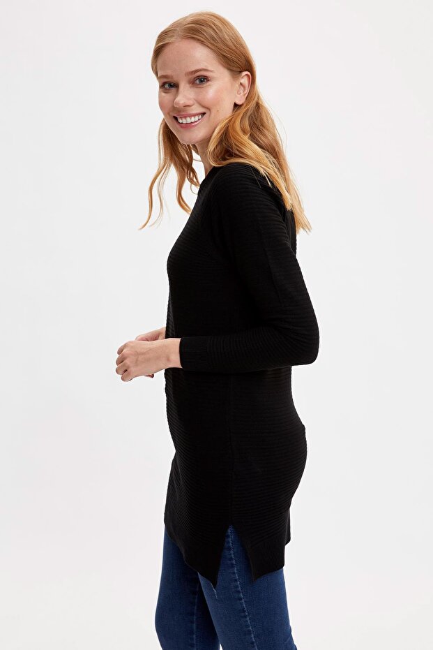 Kadın Siyah Basic Relax Fit Uzun Kollu Triko Kazak L6333AZ20WN - 1