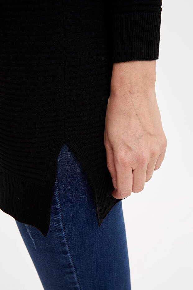 Kadın Siyah Basic Relax Fit Uzun Kollu Triko Kazak L6333AZ20WN - 4