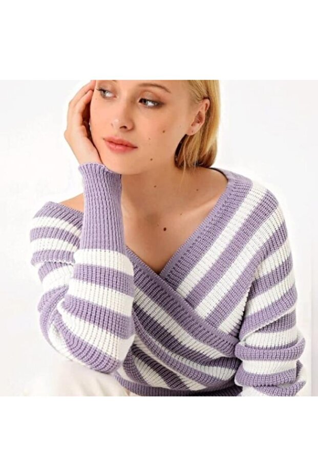 Kadın Mor Triko Bluz - 1