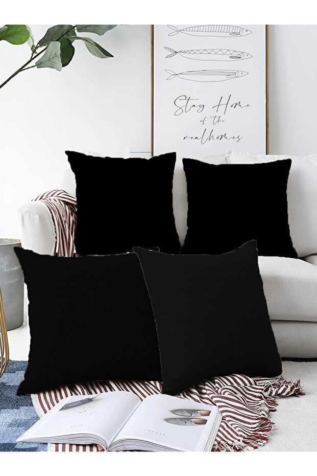 4-Piece Black Raschel Knitted Pillow Cushion Cover - 55x55cm