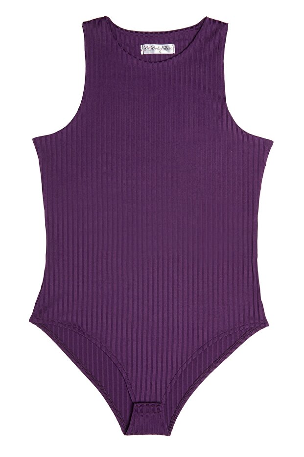 Kadın Mürdüm Çıtçıtlı Örme Body - 5