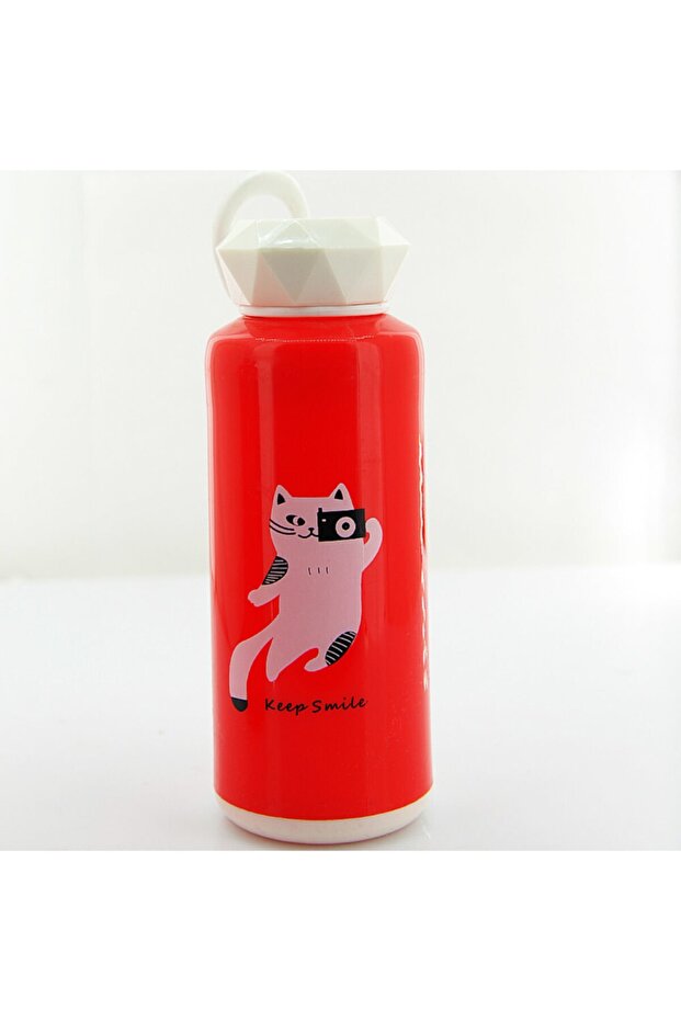330 Ml Plastik Kapak Matara Keep Smile Kırmızı - 1