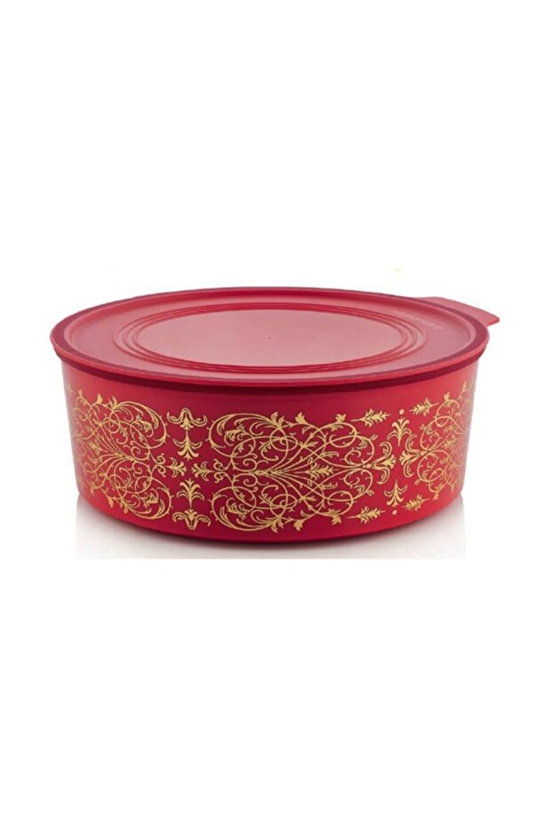 Tupperware ®   Cookie Box 1.5 Liter Red Gold Embroidered