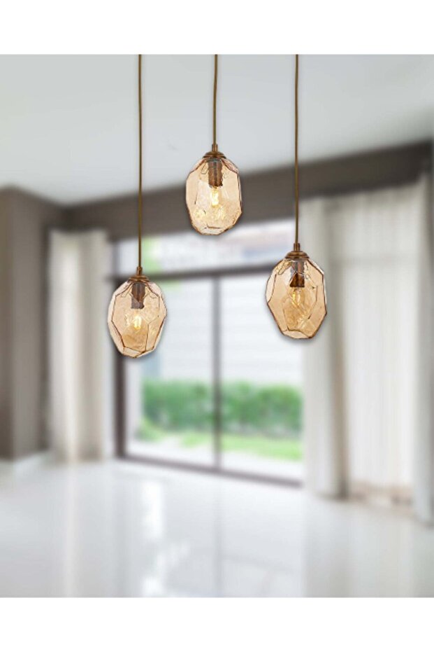 Yakut 3 Lü Sarkıt Avize Sıralı - Eskitme - 3