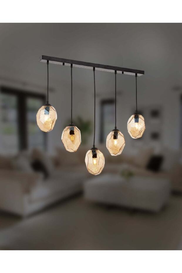 Yakut 5 Li Sarkıt Avize Sıralı - Siyah - 2