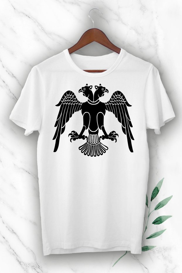 White Anatolian Seljuk Double Headed Eagle Printed Unisex T-Shirt