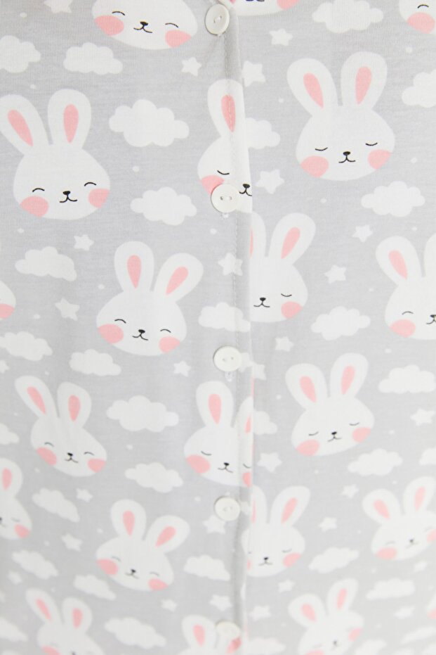 Szary komplet piżam z dzianiny zapinanej na guziki TBBSS22PT0710 - 4