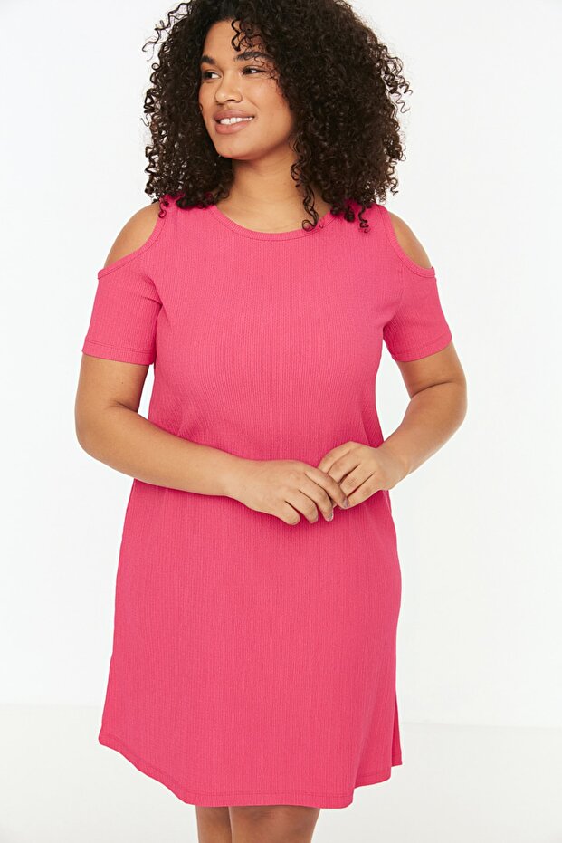 Fuşya A-line Cut-Out Detaylı Örme Elbise TBBSS22EL2986 - 2