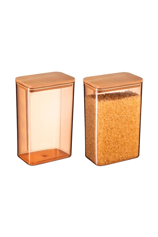 Diviera 2000ml Ahşap Kapaklı Saklama Kabı 2'li - 3