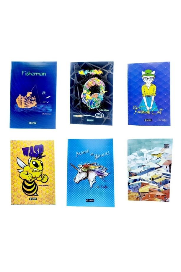 6 Adet 60 Yaprak Okul Defteri Karton Kapak A4 Defter ( 3 Çizgili + 3 Kareli ) - 1
