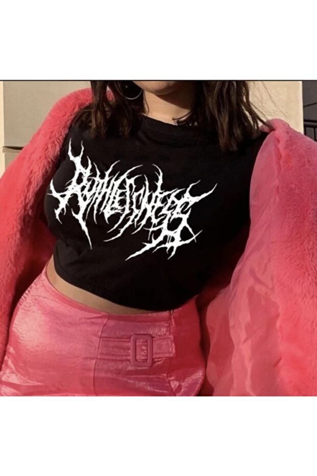 Gothic Punk Black Half Women's Crop T-Shirt
