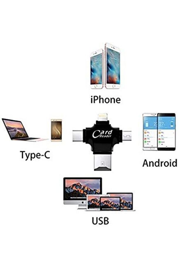 Hc05 Type-c Lightning Usb-a Microsd Kart Okuyucu Adaptör - Siyah - 5