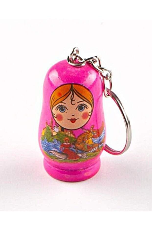 Wooden Matryoshka Doll Keychain Fuchsia