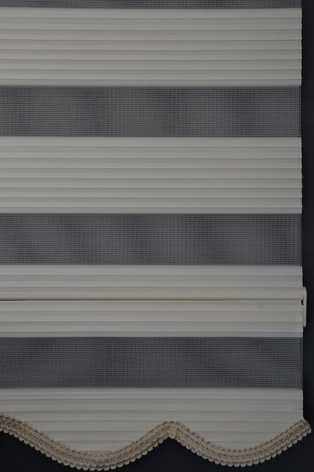 Zebra Stor Perde DP-02 Ekru Renk Dar Pliseli Alüminyum Kasalı Etekli veya Eteksiz - 3