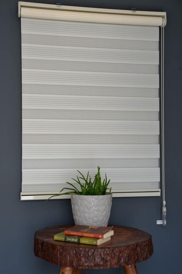 Zebra Stor Perde DP-02 Ekru Renk Dar Pliseli Alüminyum Kasalı Etekli veya Eteksiz - 5