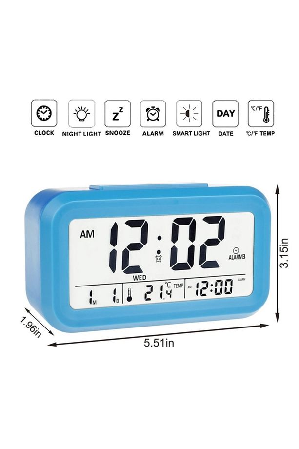 Alarmlı Lcd Ekranlı Dijital Masa Saati Alarmlı Termometreli Led Işıklı Takvimli - 3
