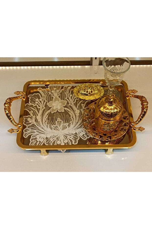 Çınar Leaf Embroidered 6-Piece Cocktail Napkin Tray Cover Coffee Presentation Holder