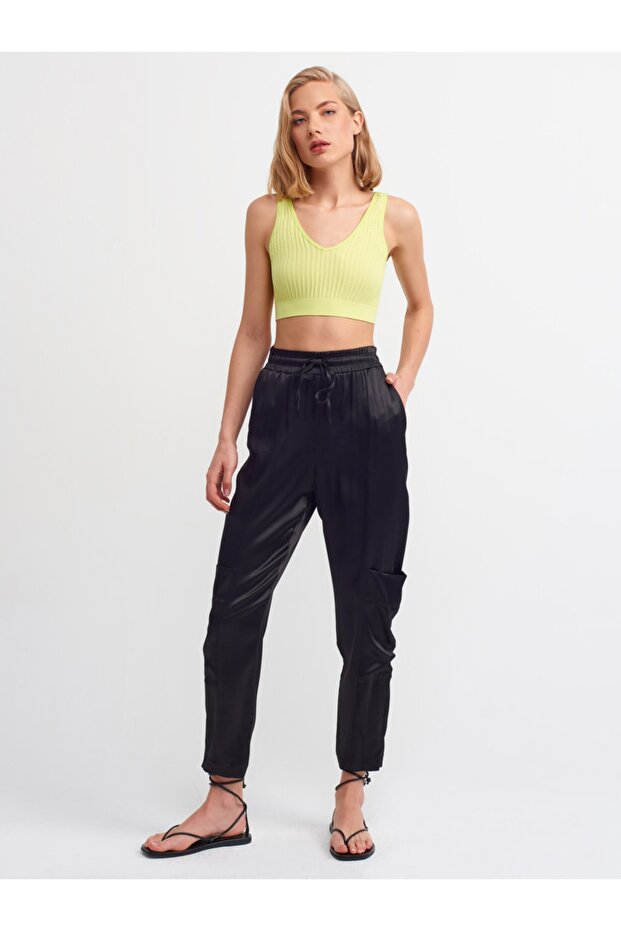 3650 V Yaka Kırışık Top-lime - 2