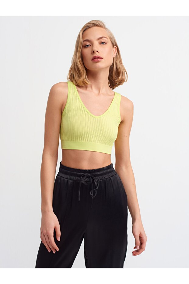 3650 V Yaka Kırışık Top-lime - 3