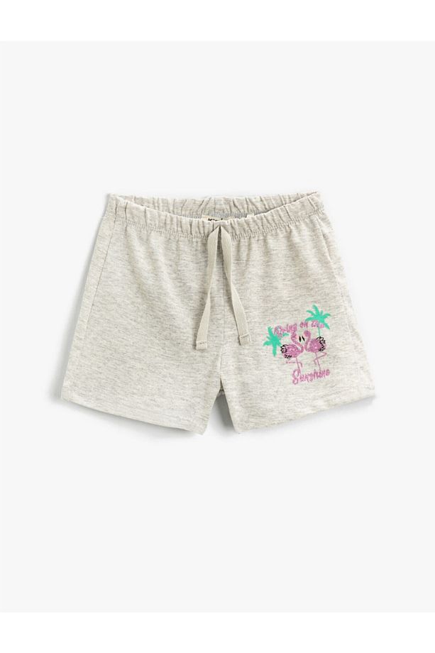 Flamingo Baskılı Şort Pamuklu Beli Bağcıklı - 1
