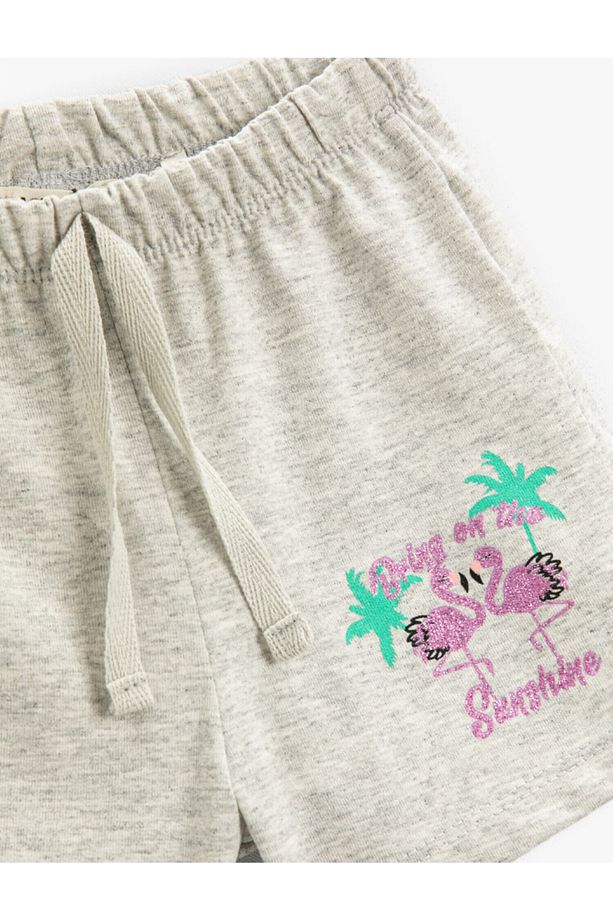 Flamingo Baskılı Şort Pamuklu Beli Bağcıklı - 3