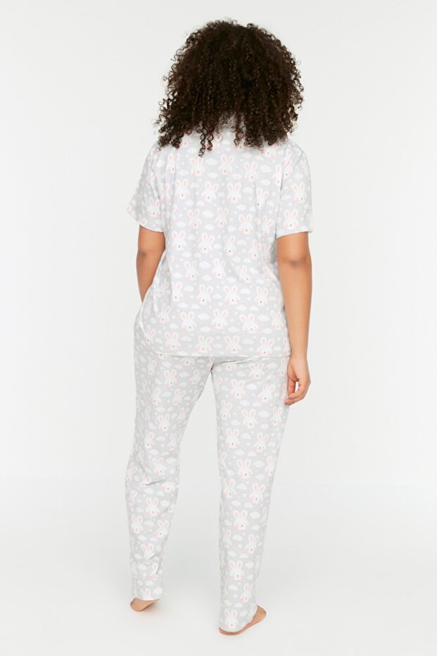 Szary komplet piżam z dzianiny zapinanej na guziki TBBSS22PT0710 - 5