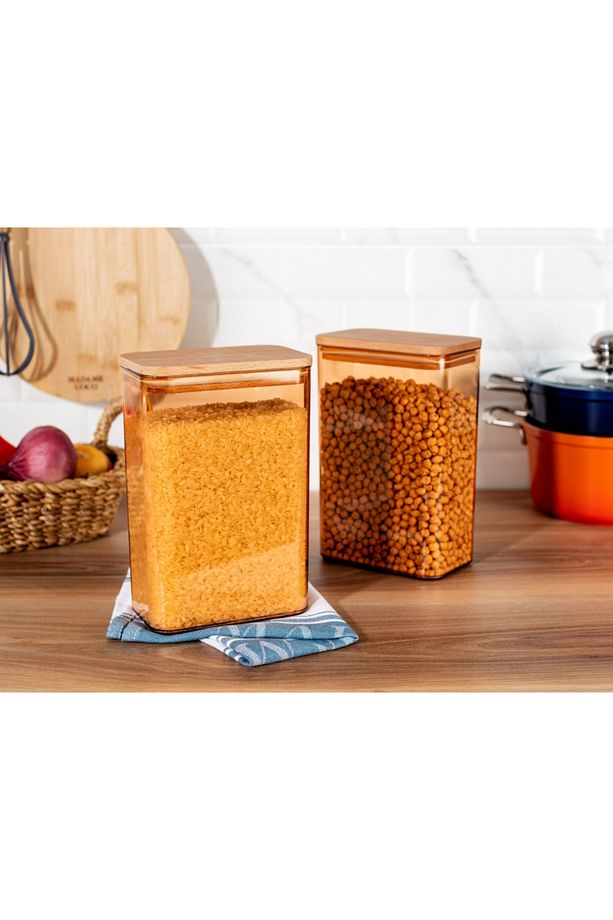 Diviera 2000ml Ahşap Kapaklı Saklama Kabı 2'li - 1