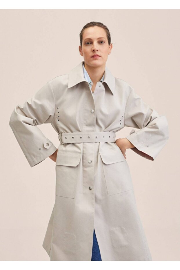 Düğmeli Pamuklu Trençkot - 7