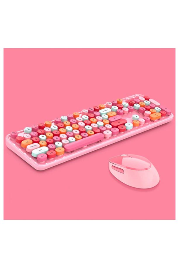 Ally Mofi Sweet 2.4g Retro Kablosuz Q Klavye Oyuncu Klavye Ve Mouse Seti Pembe - 2