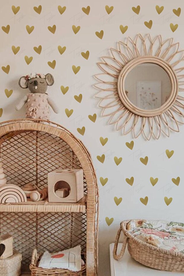 Gold Heart Sticker Set Kids Room Wall Sticker 100 Pieces