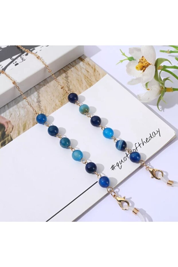 Women's Blue Agate Stone Natural Stone Sunglasses Chain Beaded Glasses Rope Strap