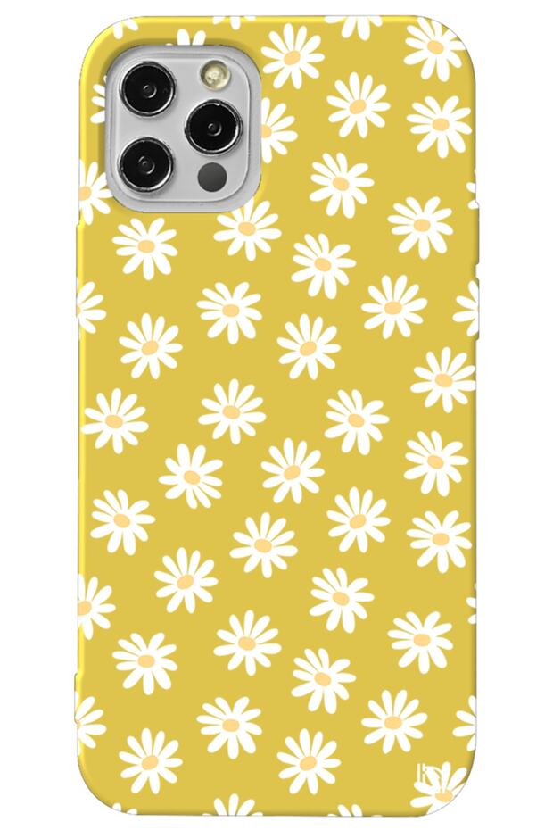 iPhone 12 Pro Max Yellow Color Premium Velvet Daisy Patterned Silicone Phone Case