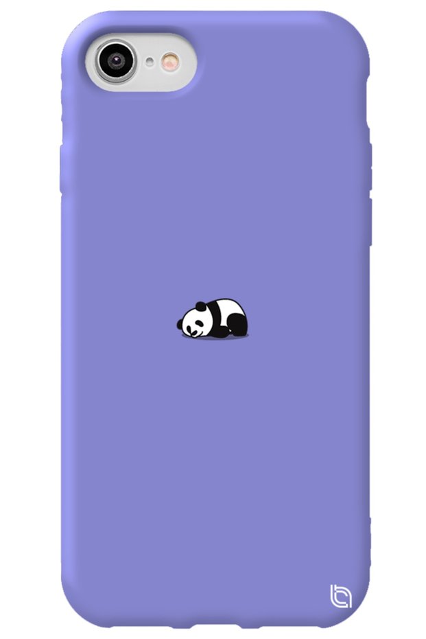iPhone 8 Lilac Colored Premium Velvet Panda Patterned Silicone Phone Case