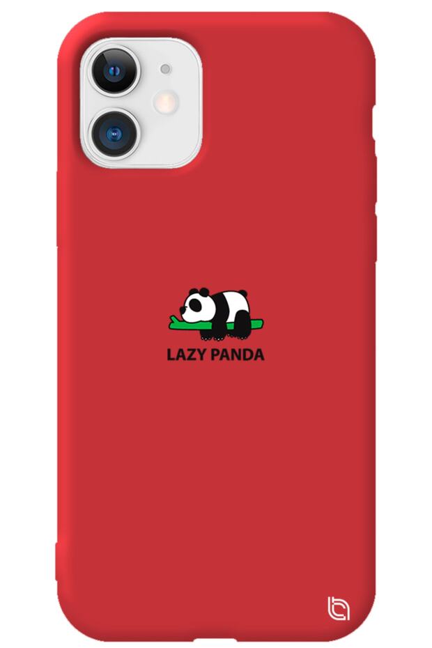 iPhone 11 Red Color Premium Velvet Panda Patterned Silicone Phone Case