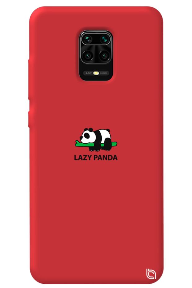 Xiaomi Redmi Note 9S Red Color Premium Velvet Panda Patterned Silicone Phone Case
