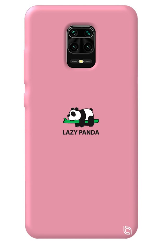 Xiaomi Redmi Note 9 Pro Pink Color Premium Velvet Panda Patterned Silicone Phone Case