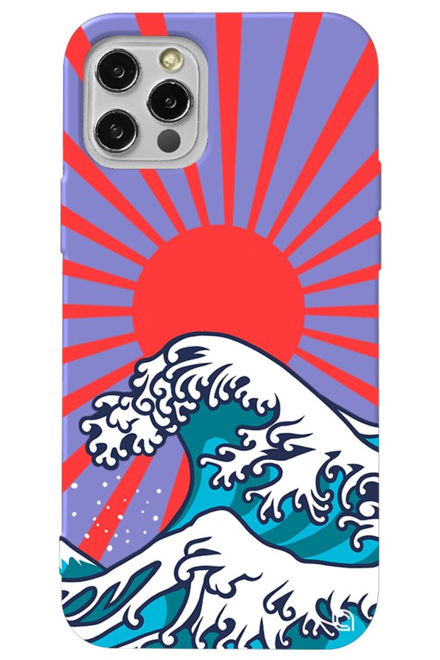 iPhone 13 Pro Lilac Colored Premium Velvet Japanese Patterned Silicone Phone Case